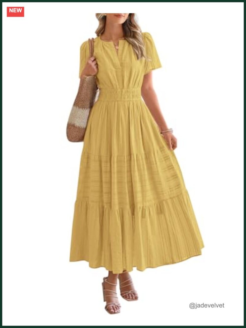 Women's Summer Maxi Dress Lightweight Short Sleeve V Neck Tiered